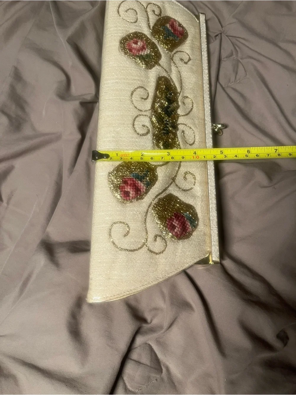 Vintage Fabrique Fabric Floral Ivory Evening Clutch